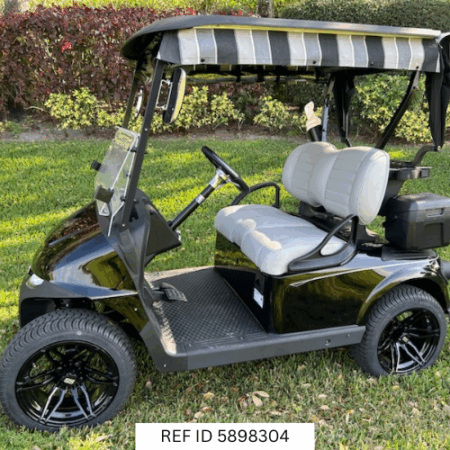 2025 E-Z-GO RXV Freedom Elite Black golf cart with Sunbrella enclosure and premium seats