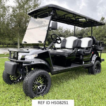 2025 STAR-EV Capella 4+2 Lifted golf cart in black with premium two-tone seats