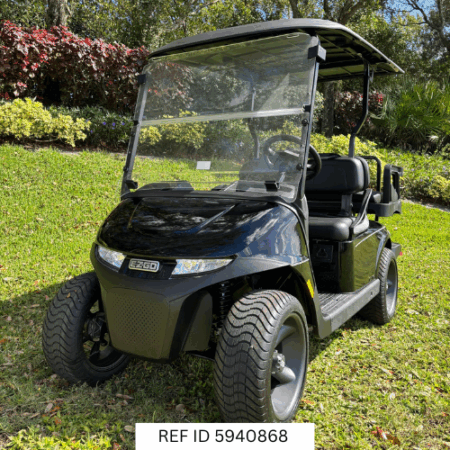 2026 E-Z-GO RXV2 Elite Black 4-seater with custom enclosure, premium seats, and custom wheels