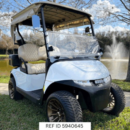2026 E-Z-GO RXV2 Elite Bright White with custom enclosure, premium seats, and custom wheels