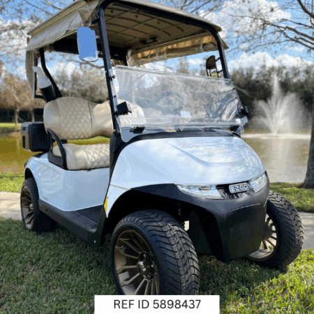 2025 E-Z-GO RXV Freedom Elite Bright White with custom enclosure, premium seats, and custom wheels