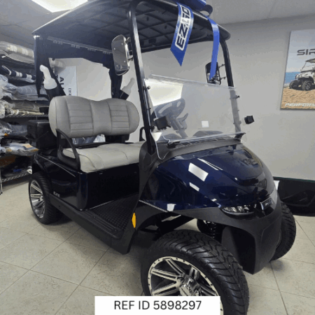 2025 E-Z-GO RXV Freedom Elite Blue with custom wheels and premium seats