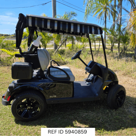 2026 E-Z-GO RXV2 Elite Black with custom enclosure, premium seats, and custom wheels