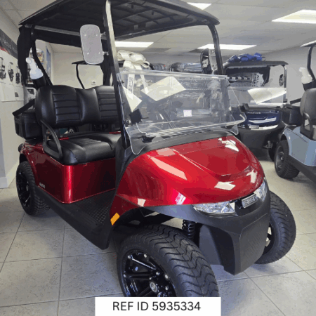 2026 E-Z-GO RXV Elite Red with premium black seats and custom wheels