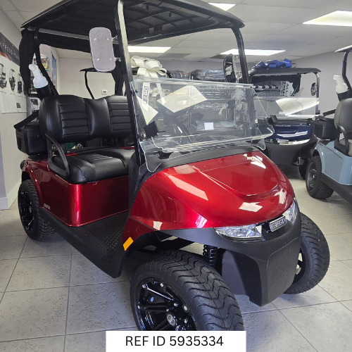 2026 E-Z-GO RXV Elite Red with premium black seats and custom wheels