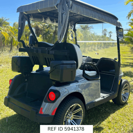 2026 E-Z-GO RXV Elite Slate Grey with custom wheels and premium seats