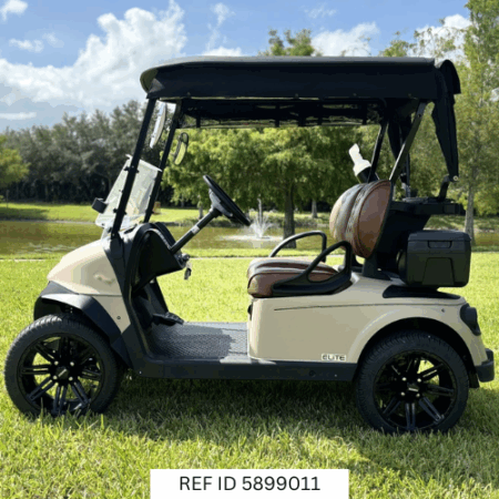 2025 E-Z-GO RXV Freedom Elite Sand Dune with custom wheels and deluxe seats
