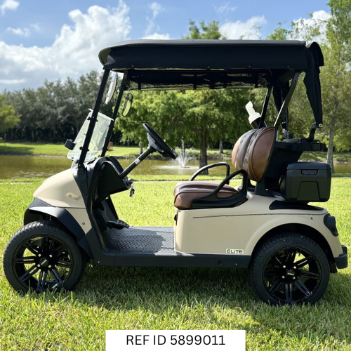 2025 E-Z-GO RXV Freedom Elite Sand Dune with custom wheels and deluxe seats