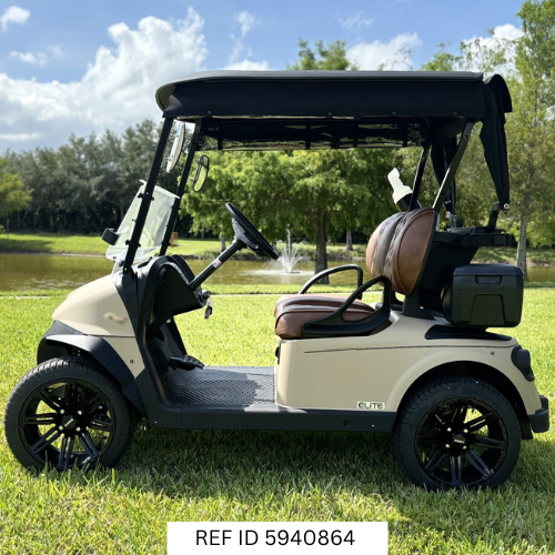 2026 E-Z-GO RXV2 Elite Sand Dune with custom wheels and deluxe seats
