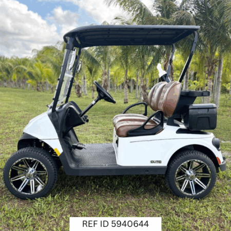 2026 E-Z-GO RXV2 Elite Bright White with custom wheels and premium seats