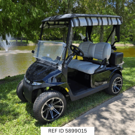 Side and rear angle of the 2025 E-Z-GO RXV Elite in South Florida showroom