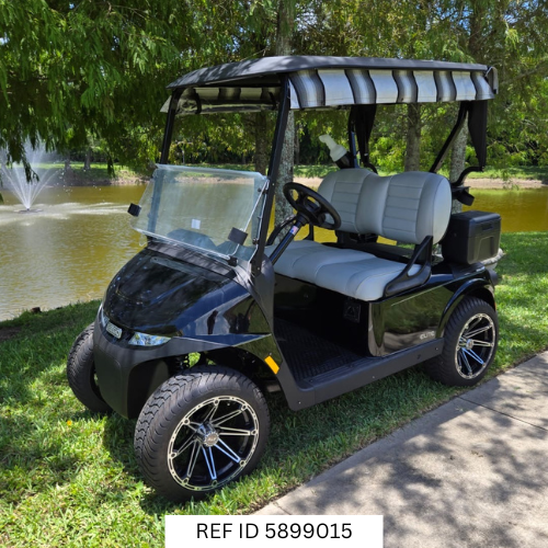 Side and rear angle of the 2025 E-Z-GO RXV Elite in South Florida showroom