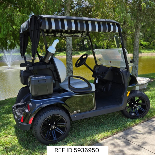 Side and rear angle of the 2026 E-Z-GO RXV2 Elite in South Florida showroom