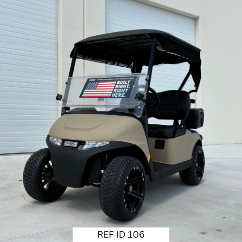 Front view of 2025 E-Z-GO RXV Freedom Sand Dune Limited Edition golf cart