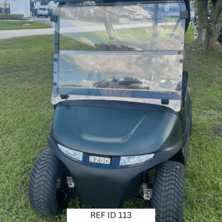 2026 E-Z-GO RXV2 ELiTE golf cart in matte green with custom wheels and premium seats at Sunshine Golf Car in South Florida.