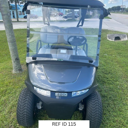 2026 E-Z-GO RXV2 ELiTE golf cart in slate grey with premium wheels and modern design, available at Sunshine Golf Car in South Florida.