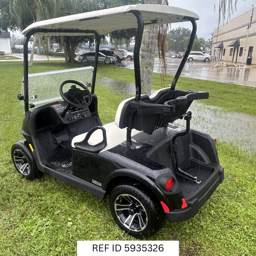 2026 E-Z-GO RXV ELiTE Black golf car with white customizable seats – available at Sunshine Golf Car South Florida