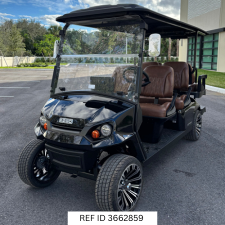 2026 E-Z-GO Express L6 Lithium black golf cart with brown leather seats